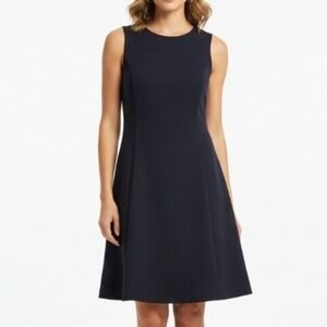 Banana Republic Sleeveless Fit and Flare Micro Dot Dress Navy Blue XS